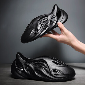 网红椰子洞洞鞋男士户外运动防滑沙滩ins潮拖鞋夏季情侣外穿凉鞋 黑色