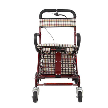 老人助行器助步器手推车老年购物车折叠轻便手动轮椅车带座带刹车红色