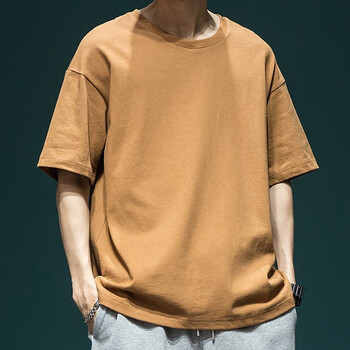 古先森短袖t恤男宽松纯棉圆领重磅打底衫夏季大码纯色半袖男士五分袖