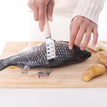spsauce日本不锈钢鱼鳞刨木柄刮鳞器鱼鳞刀杀鱼刀去鱼鳞工具