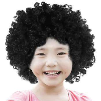 搞笑爆炸头假发彩色六一啦啦队儿童表演道具全头发套黑色