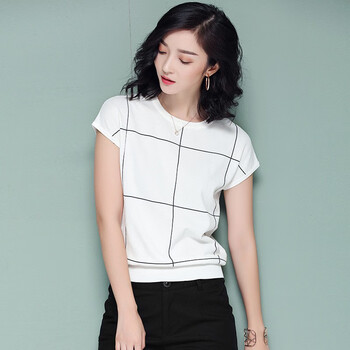 夏季冰丝针织衫女套头宽松短袖t恤薄款韩版tee恤圆领白色s