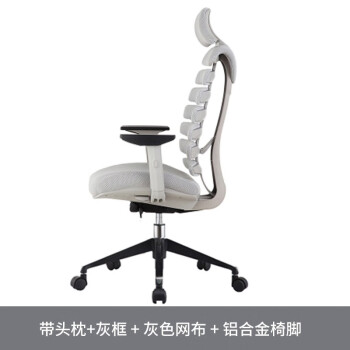 搜椅子（So Chair）人体工学电脑椅真皮办公椅家用老板椅鱼骨椅子 灰框灰网带头枕