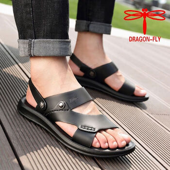 蜻蜓牌男士凉鞋夏季新款防滑沙滩鞋凉拖鞋男红蜻蜓蜻蜓7777黑色真皮