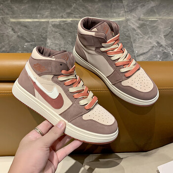 春夏新品aj女鞋空军一号板鞋学生黑白熊猫粉小白鞋潮3110粉色高帮款35