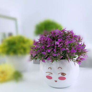 家居桌上摆件阳台塑料花假草绿植盆栽摆件迷你装饰品盆景 发财草-紫色