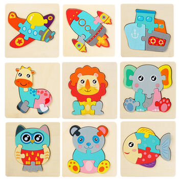 婴幼儿童3d卡扣立体拼图木制玩具宝宝男孩女孩12岁积木39张拼图组合b