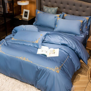 全棉120支长绒棉四件套被套欧式纯棉床单床笠简约宝石蓝18床床笠款四