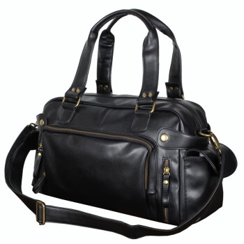 爱牧格男包手提包大容量旅行包行李手提袋pu包时尚单肩斜跨包潮包包J198 黑色
