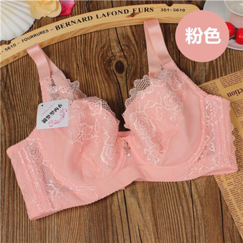 内衣款透气性感聚拢收副乳文胸大码有钢圈显小无海绵内衣粉色40b90b