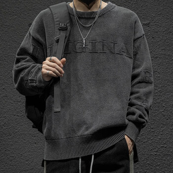 诗迪仕诗迪仕圆领毛衣男宽松复古休闲针织衫男士秋冬季慵懒毛线衣外套