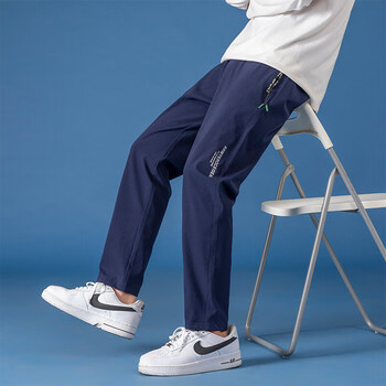 运动裤男士长裤春秋款宽松大码收口休闲裤子小脚加绒跑步卫裤 深蓝色