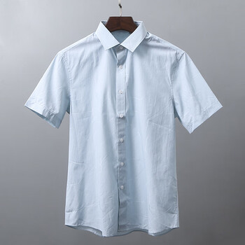 步森品牌剪标莫代尔面料短袖衬衫男士商务休闲纯色条纹时尚免烫绿色43