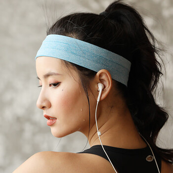 新品运动发带女吸汗健身导汗头带羽毛球男生马拉松止汗带湖蓝色凝心蓝