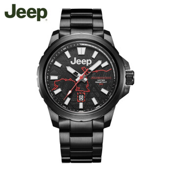 Jeep牧马人卢比肯男士运动腕表夜光显示钢带石英表个性时尚商务表送礼 JPW606303M黑色