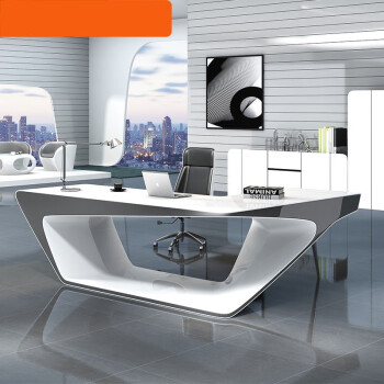 黎富办公家具创意老板桌总裁桌美容院大班台现代简约白色烤漆异形老板
