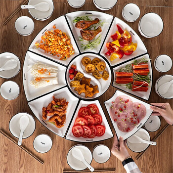 家用圆桌聚餐摆盘餐盘组合圆形盘子碗菜碟家用团圆套装碗筷套装汤碗