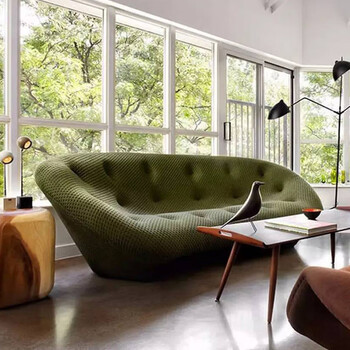 新款意式极简设计师弧形baxter写意空间贝壳沙发布艺异形弧形家具颜色