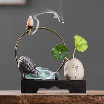 居富德新中式禅意办公室装饰品客厅书桌面家居中式倒流香陶瓷玄关摆件
