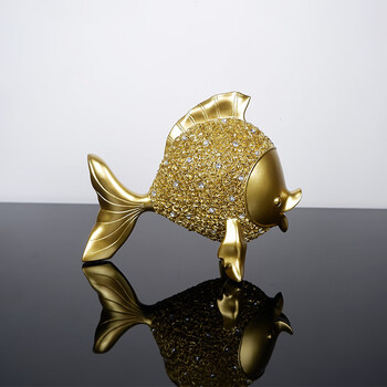 jj生态 欧式创意现代大气简约装饰品接吻金银鱼摆件客厅办公室桌面