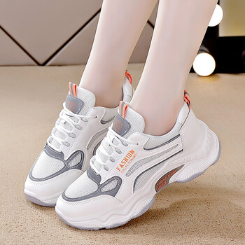 冠贸裴上脚很舒服的鞋子女鞋秋冬厚底运动老爹鞋女款学生显脚白橙36