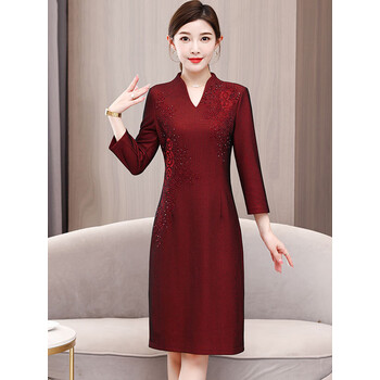 善诚德妈妈婚宴婚庆礼服小个子喜婆婆装旗袍新娘结婚妈妈婚宴礼服中年