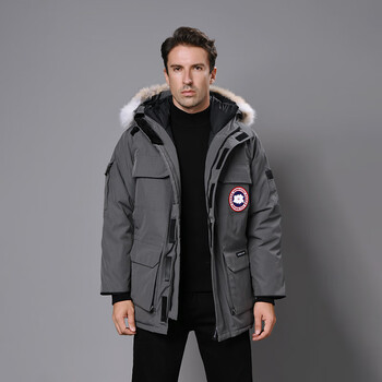 century boy羽绒服大鹅服男加拿大远征连帽中长款休闲外套派克服 灰色