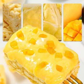 新未榴莲芒果榴芒双拼奶盖沙琪玛上班宿舍办公室休闲小零食 榴芒奶盖