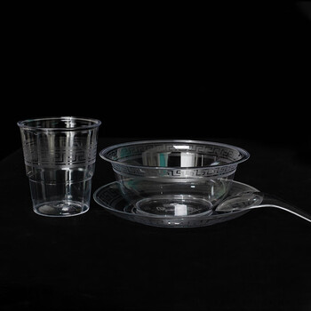 榗鑫悦一次性餐具四件套酒店饭店家庭用品一次性碗碟杯勺套装【100套