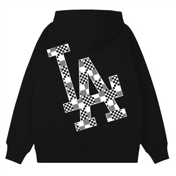 m·l·b潮牌la连帽卫衣男女秋冬款套头宽松帽衫纯绵款情侣外套 黑色