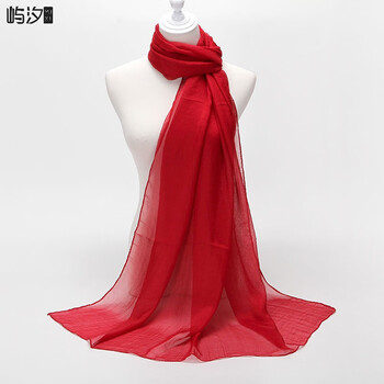 屿汐红丝巾演出丝巾女中国大红色围巾长款百搭纯色婚纱巾雪纺舞蹈披肩