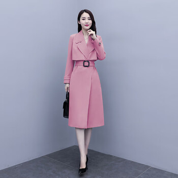 连衣裙女中长款套裙两件套职业装套装2020新款时尚秋季女装 粉色 2xl