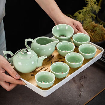 理卫龙泉青瓷中式功夫茶具套装便携鲤鱼茶杯茶壶盖碗家用简约办公特惠