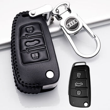 优喆胜奥迪钥匙套新款a6la6la7a3q7a8la4lq5lq3皮质钥匙包扣压印黑线