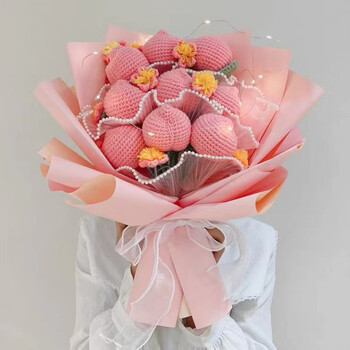 手工编织diy可爱猪猪花束毛线自制钩织材料包成品礼物送女友闺蜜 执爱