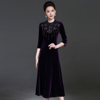 紫抒喜婆婆婚宴时尚礼服春秋套装秋冬新娘结婚礼妈妈装女晚婚庆旗袍连