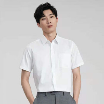 绸画2022新款莫代尔免烫抗皱短袖衬衫男有口袋衬衣商务白衬衫白色短袖