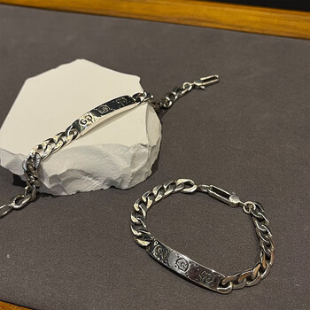 古驰(gucci)珐琅手链 潮流银色粗链街头风百搭复古手链男 送男友女友