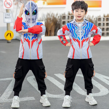 奥特曼风衣外套连帽护镜 男童秋款帅气男童秋装带眼镜外套新款洋气