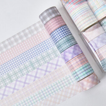 炫辉手帐胶带边框格子 8卷手帐胶带格纹和纸胶卷莫兰迪色盐系基础格子