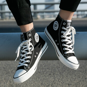 匡·威联名同款高帮帆布鞋男士二棉鞋休闲板鞋黑色45码布鞋男大码