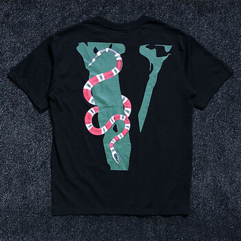 vlonelifefriends联名毒蛇缠绕绿色大v短袖ins同款男女情侣t恤黑色s