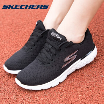 斯凯奇（Skechers）女鞋运动鞋子女春季新款时尚绑带健步鞋透气网面舒适跑步鞋休闲鞋 黑色/白色（偏小半码） 37