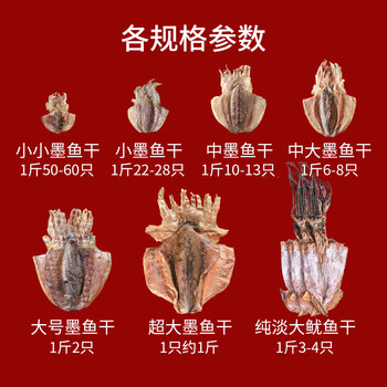 目鱼干500g海鲜煲汤中大号墨鱼仔小乌贼海产品纯淡大鱿鱼干1斤34只
