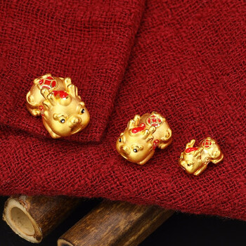 鑫诚盛 3d硬黄金999足金烤貔貅招福小貔貅宝宝满月礼物 单个大红貔貅