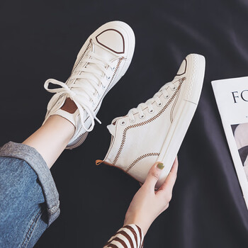 夏天穿高中女生高帮鞋子初中生女高帮帆布鞋女2022季新款女鞋韩版复古