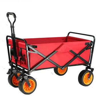 户外营地车可折叠拉杆野营车便携家用购物车8寸拉货摆地摊小推车红色