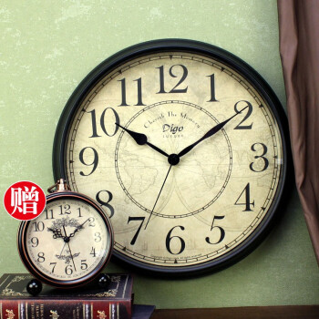 迪高客厅罗马数字欧式挂钟美式复古钟表装饰挂表时钟石英钟墙壁表挂墙 黑色（数字款）38厘米
