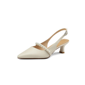 ajuaf轻奢品牌法式珍珠尖头高跟鞋女细跟包头凉鞋玛丽珍后空单鞋大码