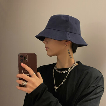 沐悠羽黑色渔夫帽男潮夏季帽子男生大头围加大日系防晒遮阳帽男士太阳